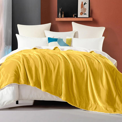 Elegant Comfort Ultra Soft Reversible Flannel Sherpa Blanket - Cozy Silky Fleece Throw for Couch, Bed - Plush Fuzzy Warm Winter Blanket for Gift, Full, Yellow