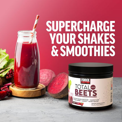 Force Factor Total Beets Drink Mix Superfood Powder with Nitrates to Support Circulation, Blood Flow, Nitric Oxide, Energy, Endurance, and Stamina, Cardiovascular Heart Health Supplement, 30 Servings