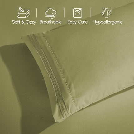 Elegant Comfort 1500 Premium Quality 6-Piece Bed Sheet Set - 18-24 Inch Extra Deep Pocket, Smart Storage Pockets, Wrinkle Free Ultra Soft 6PC Extra Deep Pocket Sheets, California King, Green