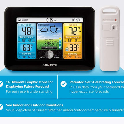 AcuRite 02077RM Color LCD Screen Display with Temperature/Humidity Sensor, Black ,(02077M)