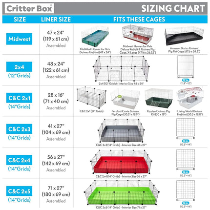 Paw Inspired Critter Box Bed Mat | Washable Guinea Pig Cage Liners with Raised Sides | Fleece Bedding for Guinea Pigs Rabbits, Hamsters, Small Animals | Edge Protected Pee Pads (C&C 2x1 (14" Grids))