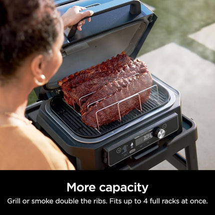 Ninja XSKRACKXL Rejilla para costillas Woodfire, compatible con las series OG800 y OG900, ahúma 4 costillas enteras, eleva las costillas para un flujo de aire completo, corteza uniforme, acero, plata