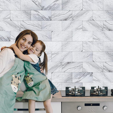 Art3d 102-Piece Peel and Stick Tiles Backsplash for Kitchen Bathroom, Stick on Subway Wall Tile Stickers - 15x7.5 CM, White Granite
