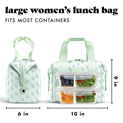Fit & Fresh Neoprene Lunch Bag For Women, Insulated Womens Lunch Bag For Work, Tear & Stain Resistant Large Lunch Box For Women With Containers and Ice, Machine Washable Remi Bag, Sage Flower