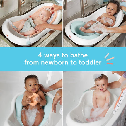 Fisher-Price Baby and Toddler Bathtub 4-in-1 with Removable Baby Seat and 2 Toys, Summer Blossoms