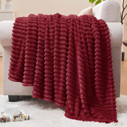 BEDELITE Ribbed Jacquard Burgundy Fleece Twin Blan