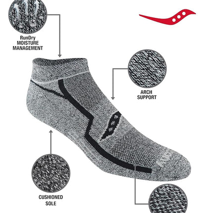 Saucony Men's Multi-pack Bolt Performance Comfort Fit No-show Socks, Grey Black (6 Pairs), L UK
