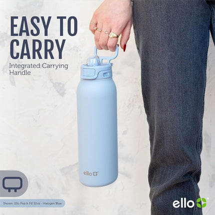 Ello Pop & Fill 32oz Stainless Steel Water Bottle with Quick Fill Technology, Double Walled and Vacuum Insulated Metal, Leak Proof Locking Lid, Sip and Chug, Reusable, BPA Free, Pastel Paradise