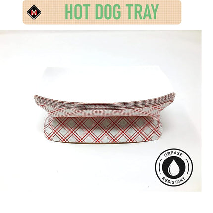 Mr. Miracle 7 Inch Paper Hot Dog Tray in Red White Pattern. Disposable, Recyclable and Fully Biodegradable. Red White 250