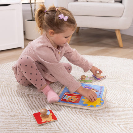 Melissa & Doug Ms. Rachel Wooden Peek-a-Boo Jumbo Peg Puzzle | Learning Toy for Kids | Age 1+ - FSC Certified