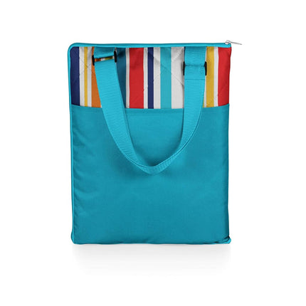 PICNIC TIME ONIVA - a brand - Vista Outdoor Picnic Blanket & Tote - Beach Blanket - Camping Blanket, (Fun Stripe Pattern with Aqua Blue Exterior)