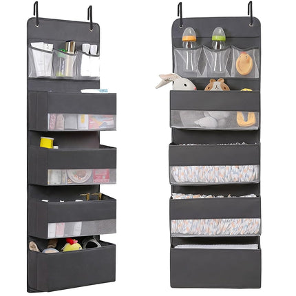 Organizador colgante Jay-Chi para puerta - Almacenamiento con 7 bolsillos grandes para armario, baño, cuarto de bebé, organizador con ventana de perspectiva, soporte de pared para ropa, juguetes, artículos diversos (gris)