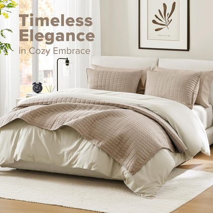 Comfort Spaces All Season, Lightweight, Coverlet Bedspread Bedding, Matching Shams, Fabric, Taupe, Quilt King/Cal King(104"x90")
