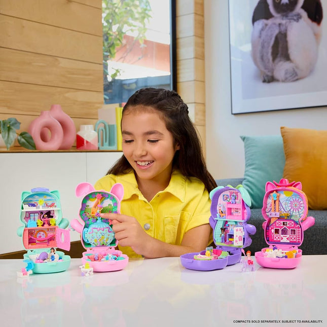 Polly Pocket Dolls and Playset, Pony Rodeo Compact, Travel Toy with 1 Micro Doll, Pet Horses, Food & Fashion Styling Accessories