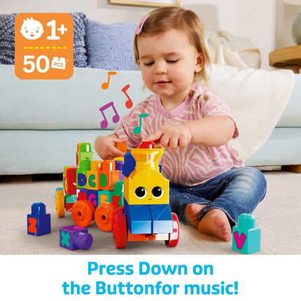 MEGA BLOKS Building Toy ABC Blocks Train Set with Sounds and Music, ABC Musical Train Learning Toy for Toddlers 1-3 - FWK22