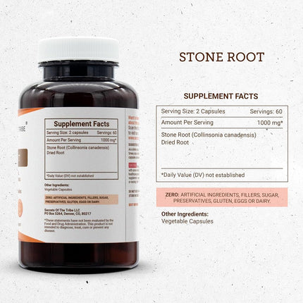 Stoneroot 120 Capsules, 500 mg, Wildcrafted Stoneroot (Collinsonia Canadensis) Dried Root (120 Capsules)