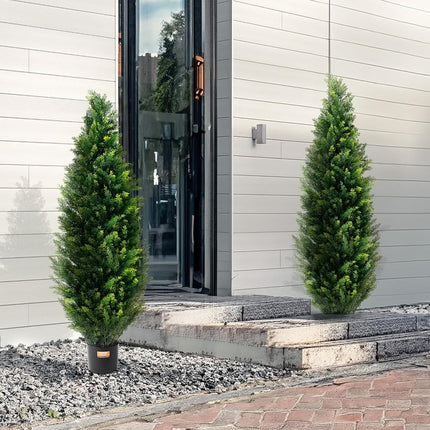 VEVOR Artificial Cedar Topiary Tree, 48 inch Tall (2 Pieces), with Extra Leaves & Pot Faux Evergreen Fake Pine Cypress Trees Plant, UV Rated Artificial Greenery Set for Home Decor Indoor/Outdoor