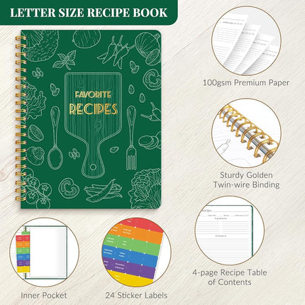 Recipe Book to Write in Your Own Recipes, Blank Recipe Journal, 140 Recipes