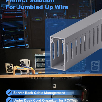 ZhiYo H2in x W1in Server Rack Cable Management Raceway, 99in (6X L16.5in) Cable Raceway Kit, Electrically Safe PVC Open Slot Wire Cover, Cord Hider for Under Desk/Computer/Network Cords, Grey