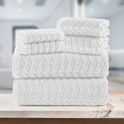 Elegant Comfort Luxury 6-Piece 100% Turkish Cotton Jacquard Braided Textured Premium Hotel Quality Towel Set– Soft and Absorbent, Includes 2 Bath Towels, 2 Hand Towels and 2 Washcloths, White