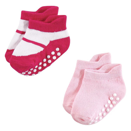 Hudson Baby Unisex Baby Non-Skid No-Show Socks, Pink Black, 4-6 Toddler