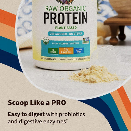 Garden of Life Organic Vegan Protein Powder with Vitamins and Probiotics - Raw Protein Shake, Sugar Free, Unflavored, 20oz (568g) Powder