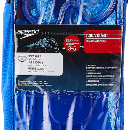 Speedo Kid's Aqua Quest Mask/Snorkel/Fin Set, Blue Ocean, Large/X-Large