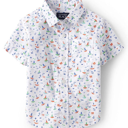 Chemise à manches courtes boutonnée The Children's Place pour bébés garçons, imprimé petits bateaux, 18-24 mois