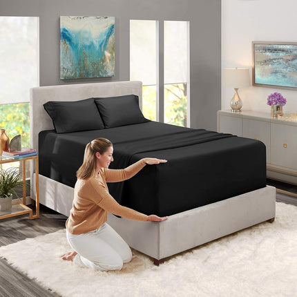 Nestl Extra Deep Pocket Sheets - Fits Mattress 18-24 Inches Deep, Extra Deep Pocket King Size Sheets Sets, 4 Piece King Size Sheets, King Sheets Deep Pocket, Black Sheets