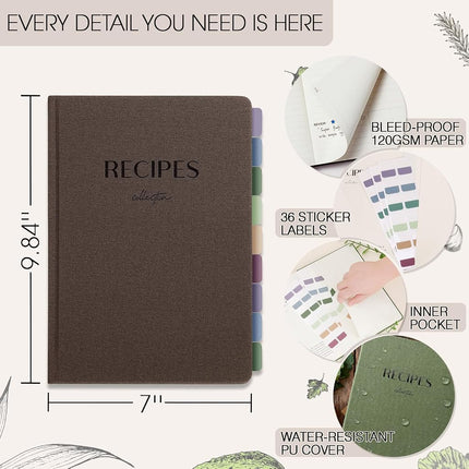 hi!SCI Blank Recipe Book to Write in Your Own Recipes, Large Recipe Notebook with 192 Pages, 7" x 10" Hardcover Recipe Journal for Family Cooking Lover (Chocolate)