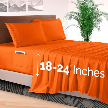 Elegant Comfort 4-Piece Bed Sheet Set - Luxury Bedding 1500 Premium Hotel Quality Microfiber, All Around Elastic 18-24 Inches Deep Fitted Sheet- Extra Deep Pocket Sheets, King, Persimmon