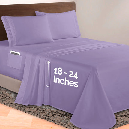 Elegant Comfort Luxurious 1500 Premium Hotel Quality Microfiber 4-Piece Sheet Set, 18-24 Inches Deep - Extra Deep Pocket Sheets - Ultra Soft 4PC Deep Pocket Sheets, King, Lavender