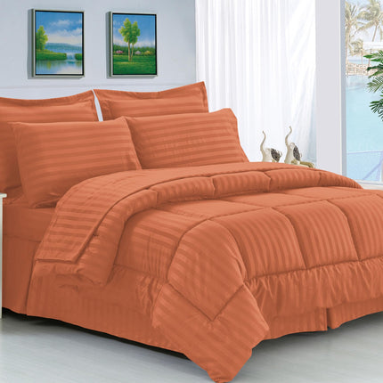 Elegant Comfort Silky Soft 8-Piece Dobby Stripe Be