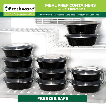 Freshware Meal Prep Containers [30 Pack] Bowls with Lids, Food Storage Bento Box | BPA Free | Stackable | Lunch Boxes, Microwave/Dishwasher/Freezer Safe, Portion Control, 21 day fix (28 oz)