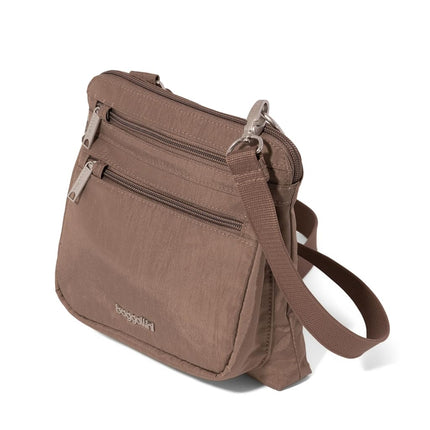 Baggallini Securtex Anti-Theft Crossbody 8.25" Small / 10" Large Travel Purse with RFID Card Slots & Cut-Resistant Strap, Portobello, Small 8.25"w x 8.25"h
