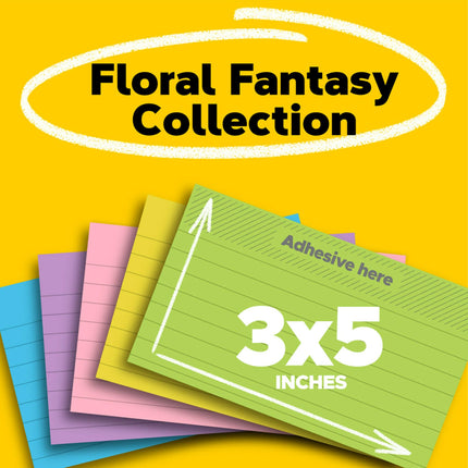 Post-it, 76x127 mm, 5 Blocs, Les Notes Adhésives Préférées des Américains, Collection Fantaisie Florale, Couleurs Vives, Se Décollent Proprement, Recyclables (635-5AU)