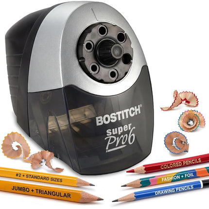 Bostitch Office SuperPro6 Commercial Pencil Sharpener with 6 Holes and Industrial Motor, Gray