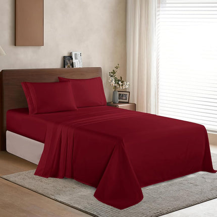 Elegant Comfort 4 Piece 1500 Thread Count Luxurious Ultra Soft Egyptian Quality Coziest Sheet Set, King, Burgundy Red