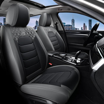FLORICH Seat Covers Full Set,Leather Seat Covers, Front and Rear Seat Covers 5 Seats, Waterproof Car Seat Cushion Protector Accessories for Sedan SUV Pick-up Truck(Gray&Black, Full Set)