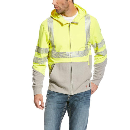 Ariat 10027912LGR Men's FR Hi-Vis Full Zip Hoodie HI-VIS Yellow LGR