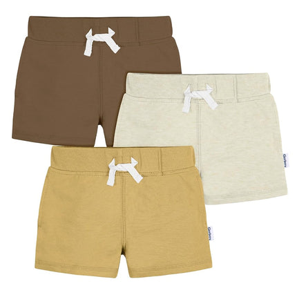 Gerber Baby Boys' Toddler 3-Pack Pull-on Knit Shorts, Neutrals, 12 Months