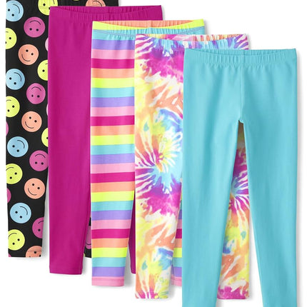 Legging imprimé 5 pièces pour filles The Children's Place, rose/rayures/tie-dye/bleu, paquet de 5, moyen