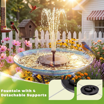 AISITIN 2.5W Solar Bird Bath Fountain Pump, Solar Fountain Pump for Bird Bath with 6 Nozzles, 6.7" Solar Powered Water Fountain Pump for Garden, Ponds, Pool, Fish Tank, Aquarium and Outdoor