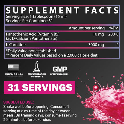 Nutrex Research Liquid Carnitine 3000 | Premium Liquid Carnitine, Stimulant Free, Fat Loss Support | Berry Blast