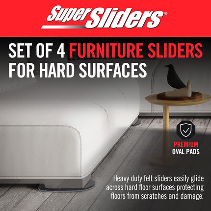 Super Sliders 5 3/4" x 9 1/2" Oval Reusable Furniture for Hard Surfaces - Effortless Moving and Surface Protection, Black (4 Pack)