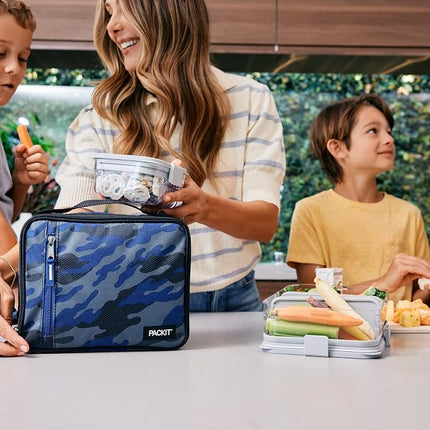 PackIt Freezable Classic Lunch Box, Sporty Camo Charcoal Navy, Built with EcoFreeze Technology, Collapsible, Reusable, Zip Closure with Zip Front Pocket and Buckle Handle, Desgined for Lunches