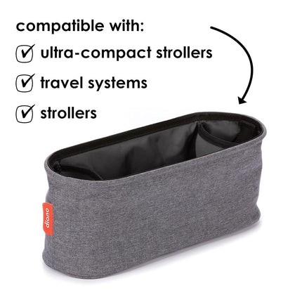 Diono Buggy Buddy Universal Stroller Organizer with Cup Holders, Secure Attachment, Zippered Pockets, Safe & Secure, Gray