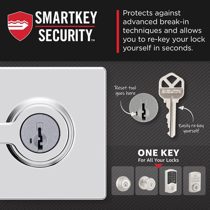 Kwikset Casey Entry Door Lock Lever, Secure Keyed Exterior Entrance, with Reversible Handle, SmartKey Re-Key Security Technology and Microban Protection in Polished Chrome