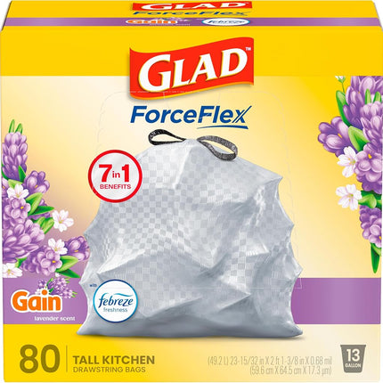 Glad OdorShield Tall Kitchen Drawstring Trash Bags, Lavender, 13 Gallon, 80 Count by Glad