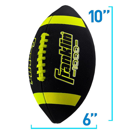 Balón de fútbol americano tamaño júnior de Franklin Sports - Balones de fútbol americano juveniles Grip-Rite - Cuero sintético con agarre extra perfecto para niños - 1 unidad inflada - Paquete de 12 desinflados con bomba, Negro/Lima (33099C1X)
